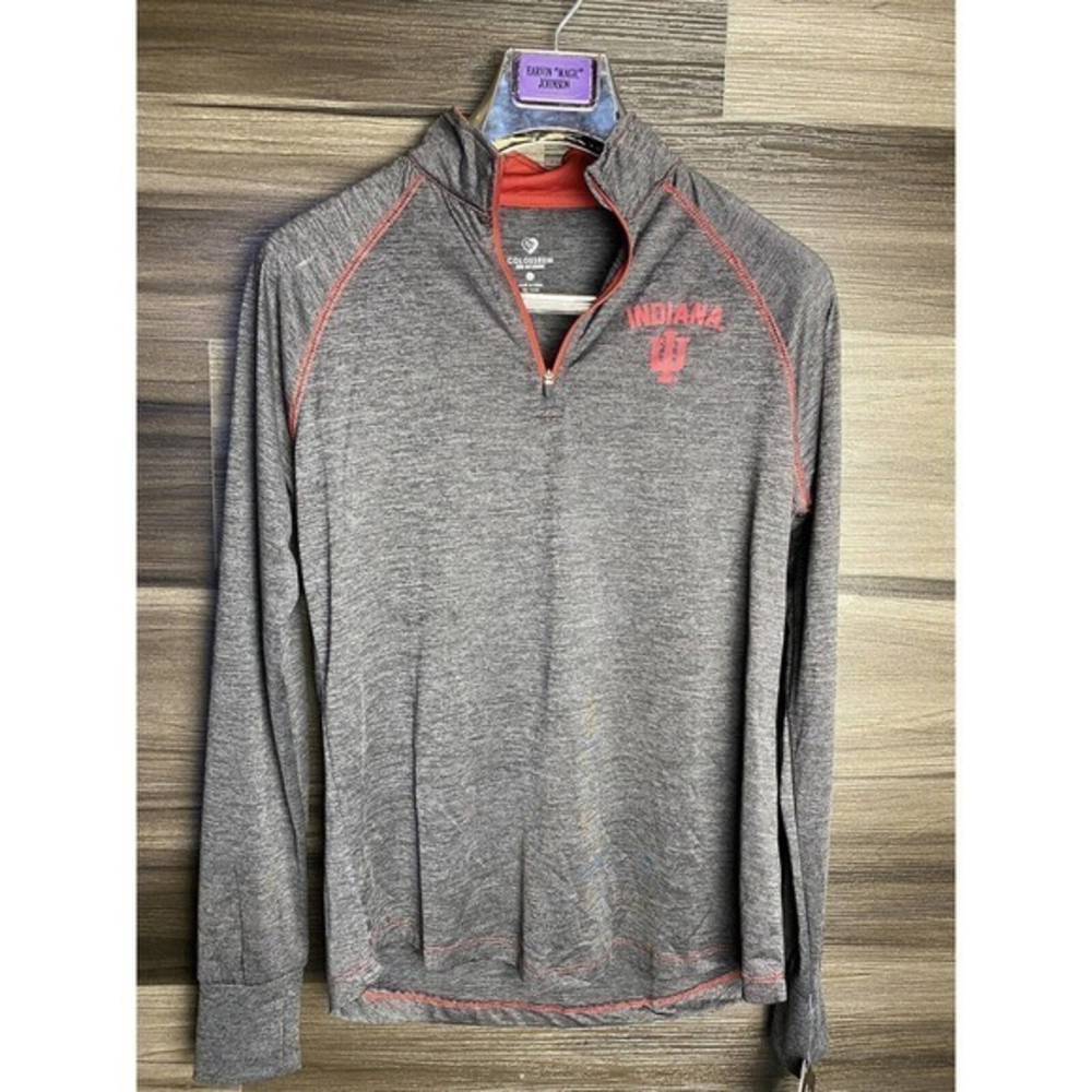 Women's‎ Gray Black Indiana Hoosiers Finalist Quarter-Zip Pullover Jacket Large